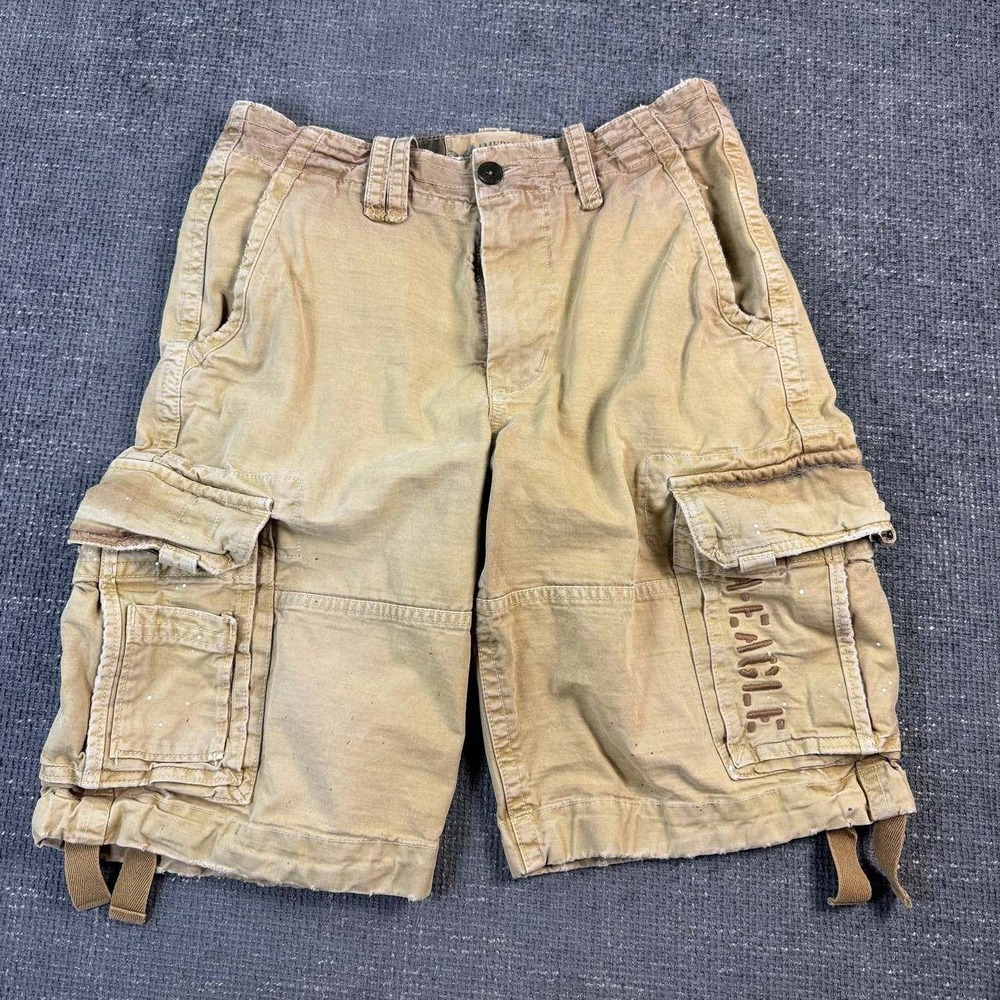 American Eagle Cargo Shorts Mens 34 Khaki Tan Y2K Gorpcore Utility Distressed
